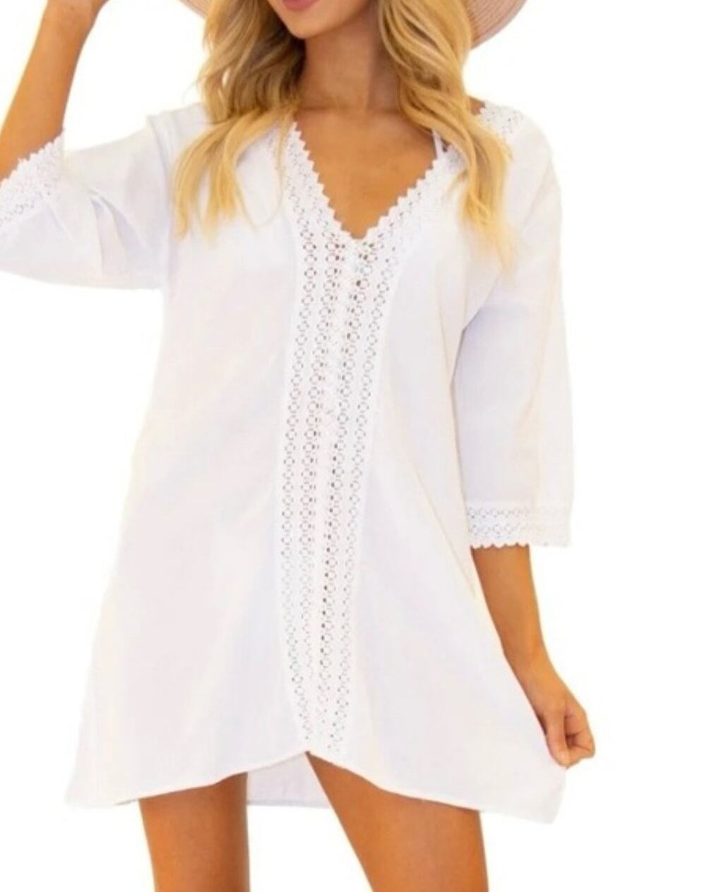 Seaspice white Peruvian cotton crocheted lace tunic/cover up Size Sm Coastal